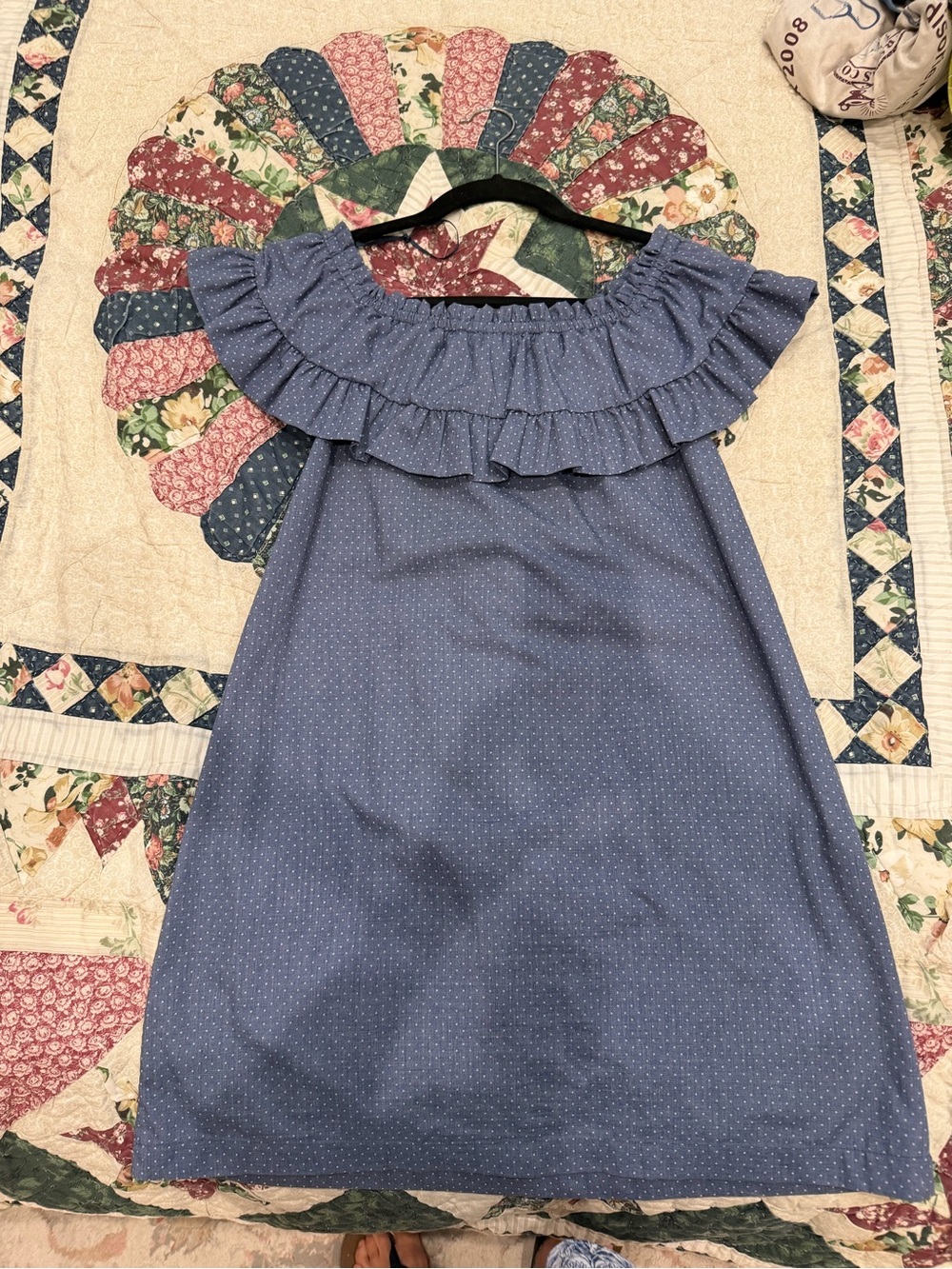 Stradivarius Blue Polka Dot Ruffle Dress – Size S